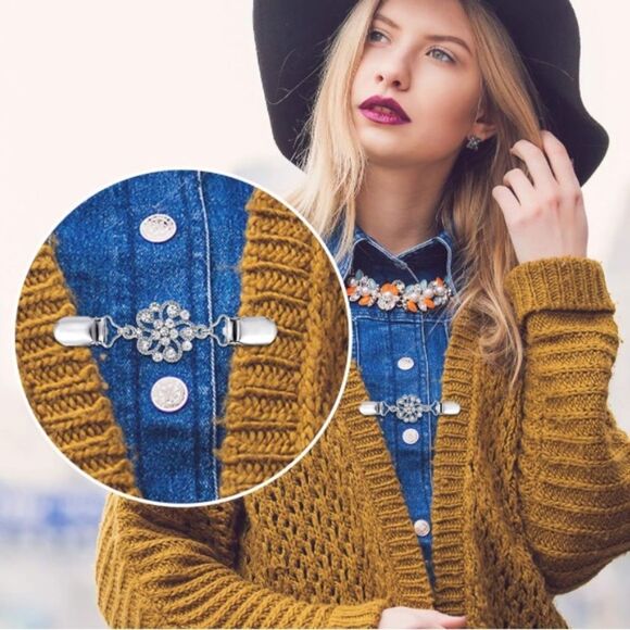 Women’s Silver Sweater Clips 6 Piece Set in Clear Storage Container NEW - Picture 13 of 14